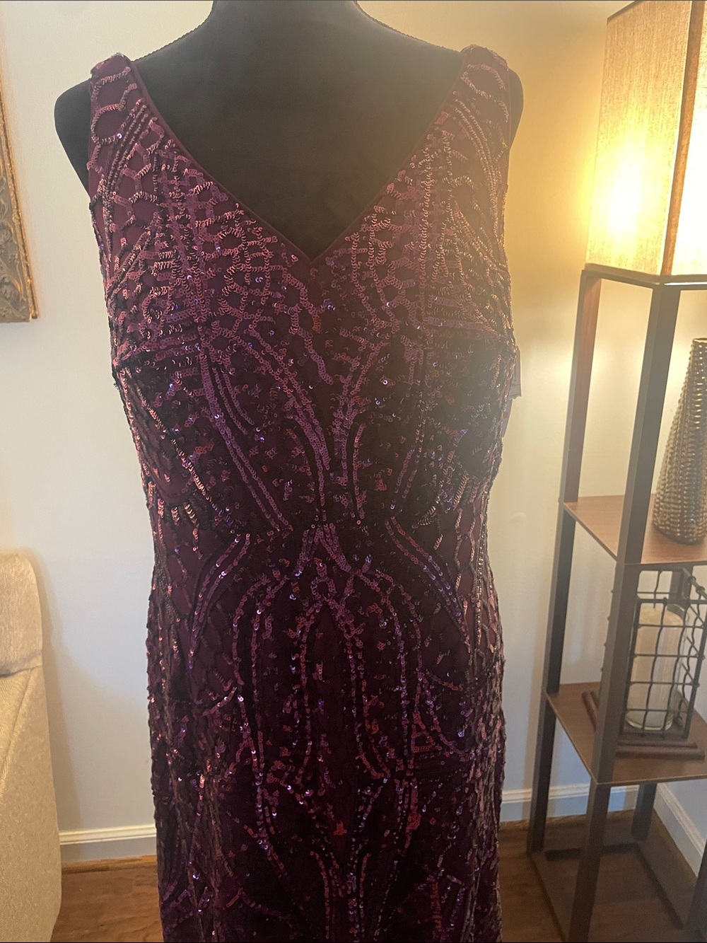 Beaded V-Neck Maxi Dress in Plum